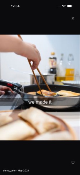Full-screen photo viewer with caption overlay